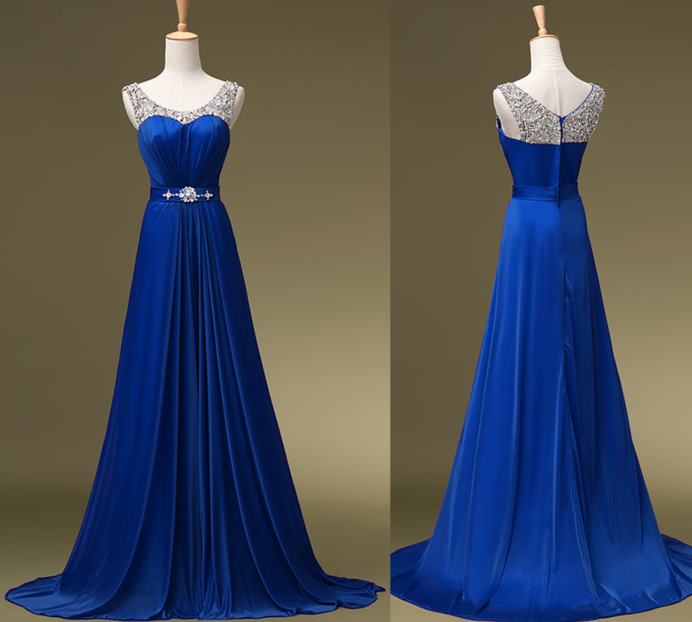 Prom Dresses,royal Blue Chiffon Long Prom Gowns Off Shoulder Party Dress
