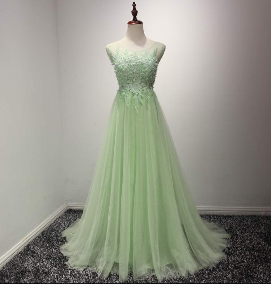 Prom Dresses,vestidos De Gala Green Prom Dresses Long A Line Tulle Lace Applique Elegant Gown Robes De Cocktail