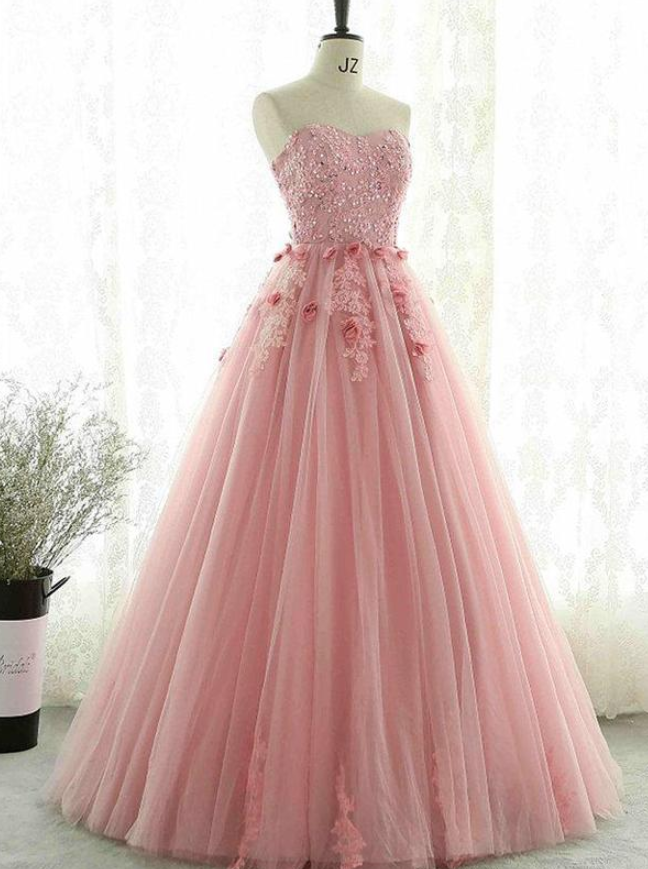 Prom Dresses,sweetheart, Blush Pink Lace ,tulle,modest,evening Prom