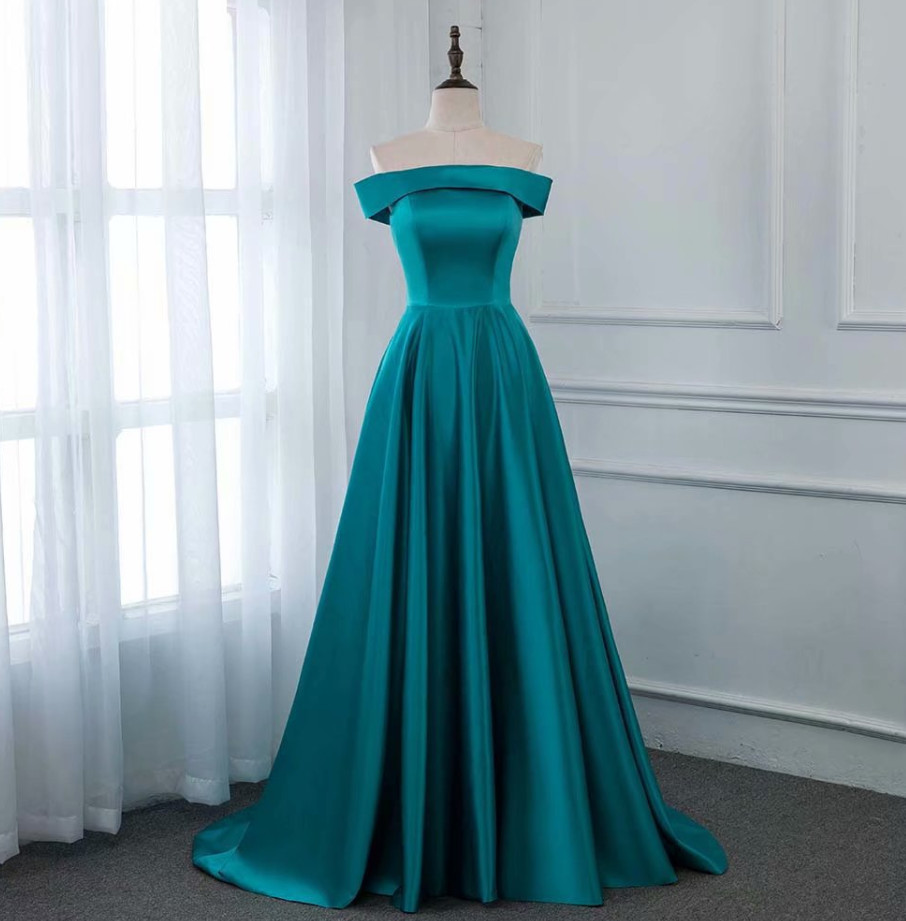 Prom Dresses,fashion Blue Evening Dress Pageant Dresses Boat Neck Fashion Simple Evening Gown