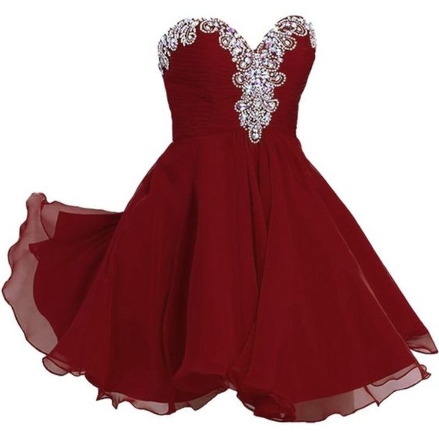 Homecoming Dresses, Burgundy Crystal Embellished Sweetheart Short Chiffon Homecoming Dress, Formal Dress