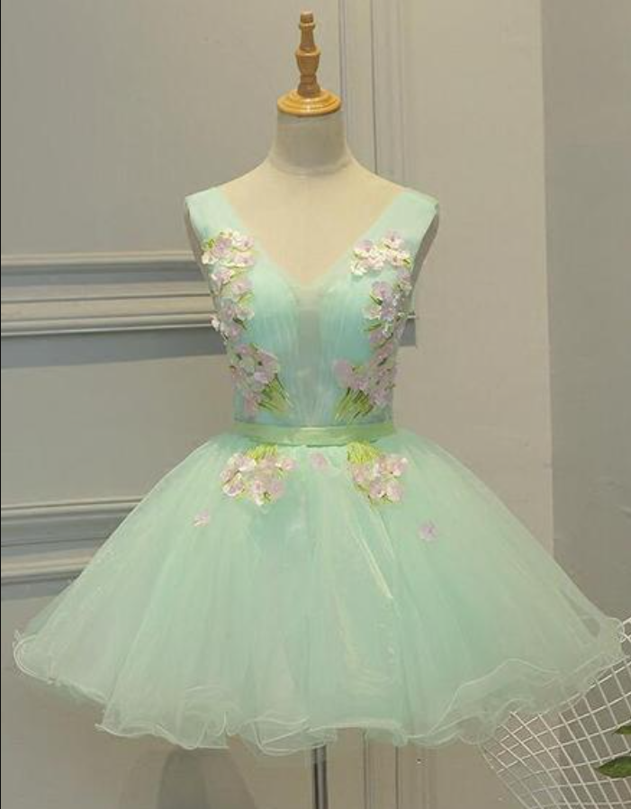 Homecoming Dresses,lovely Light Green Tulle Floral Teen Party Dresses