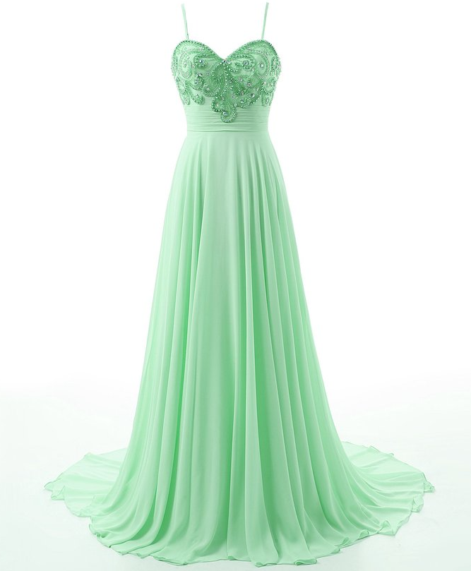 Prom Dresses,mint Green Prom Dresses Chiffon Beaded Evening Gowns