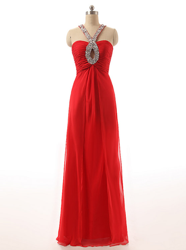 Prom Dresses,red Long Keyhole Beaded Prom Dresses Featuring Cross Back And Zipper Back