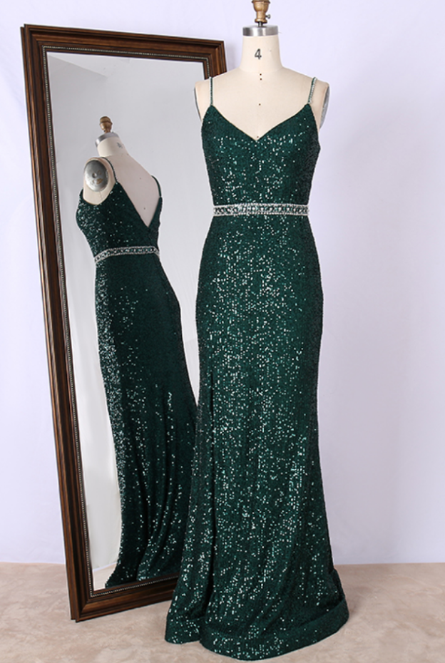 Prom Dresses,women Glitter Green Sequins Prom Dress Formal Evening Gown