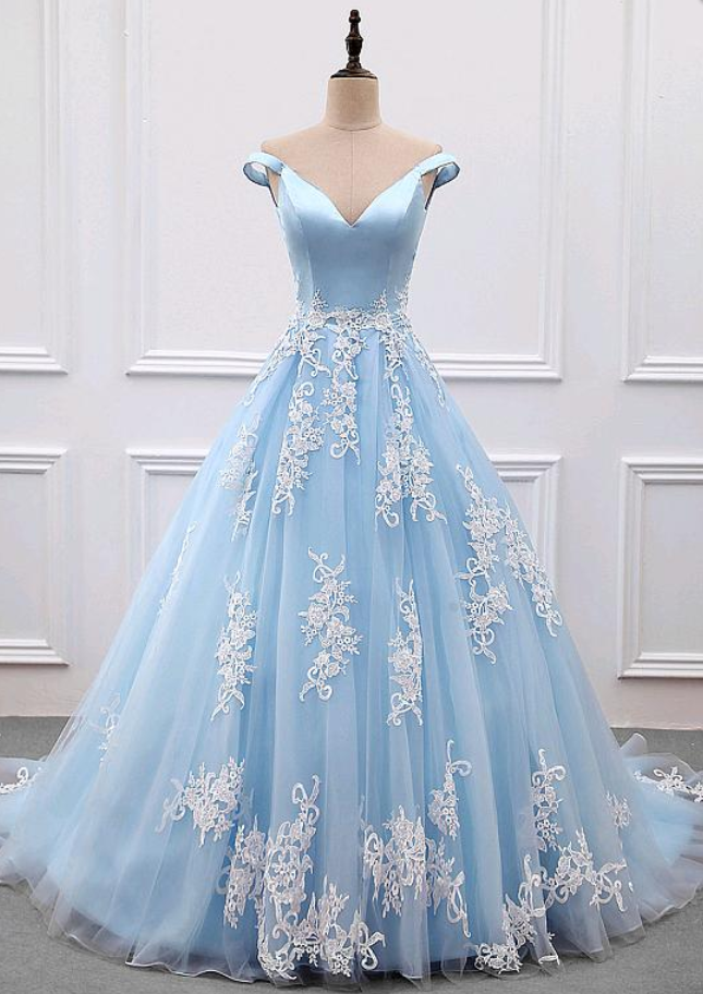 Prom Dresses,women Light Blue Princess Prom Dress Elegant Formal Evening Gown