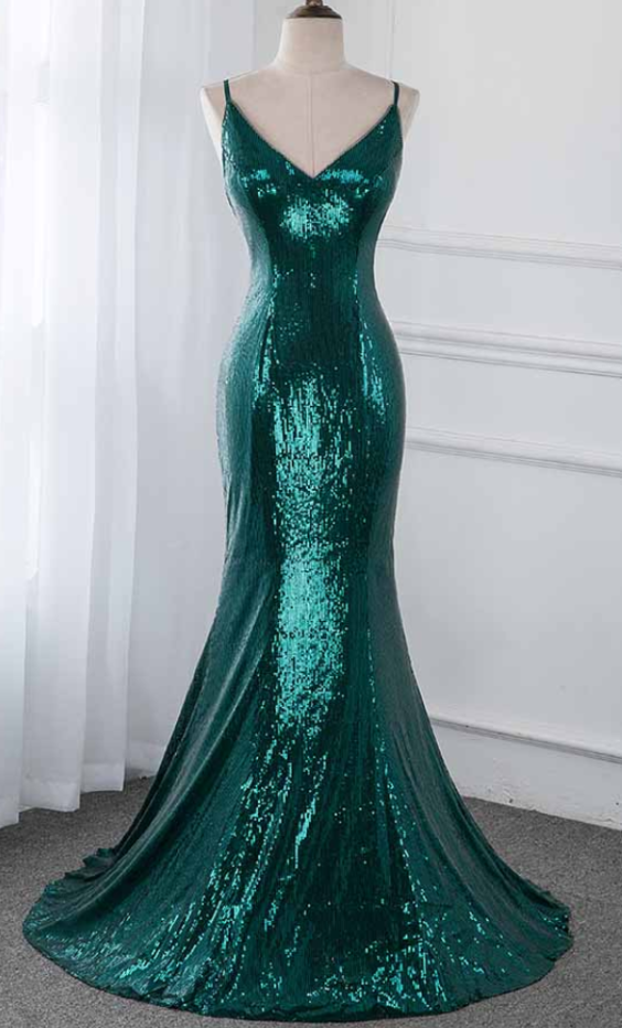 Prom Dresses,glitter Dark Green Mermaid Sequins Prom Gown Elegant Formal Evening Gown