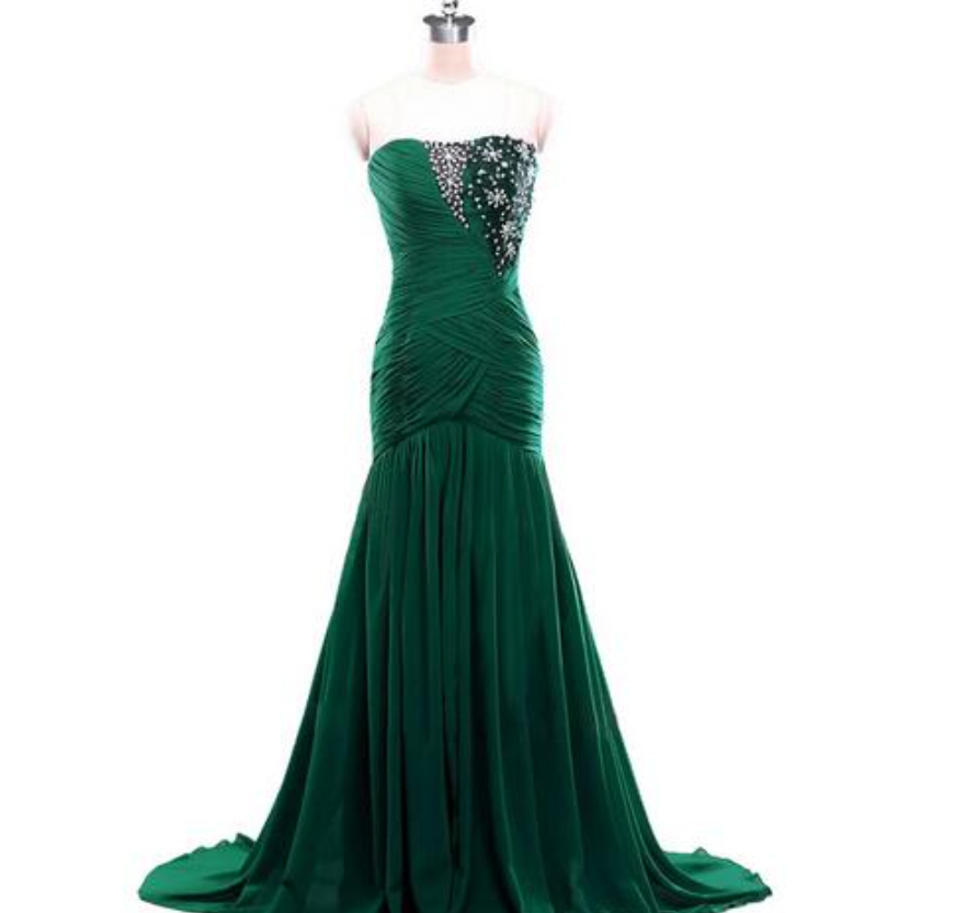 Prom Dresses, Style Mermaid Ruched Chiffon Embroidery Pleated Chiffon Evening Dress Front Slit Formal Prom Dresses