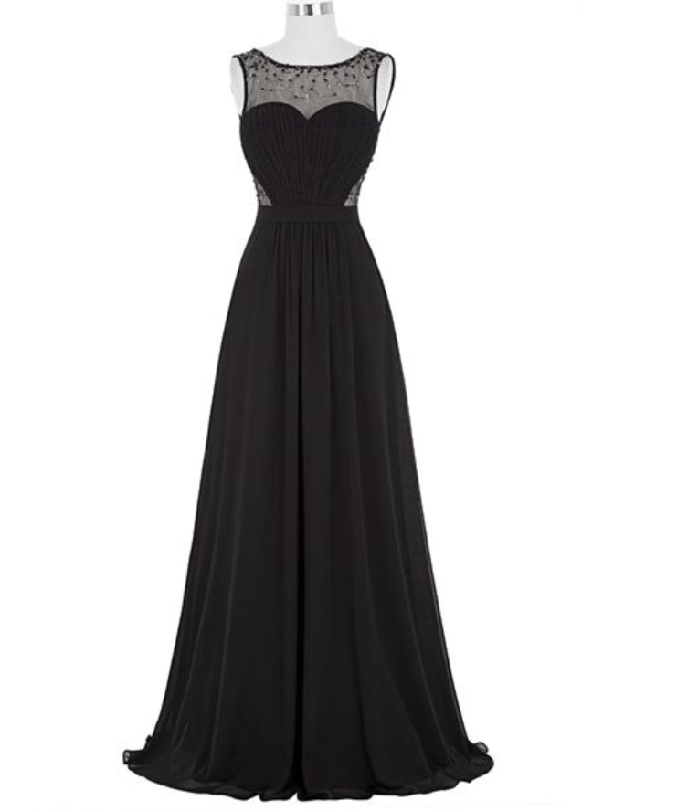 Prom Dresses,black Prom Dresses,a-line Sweetheart Chiffon Beading Long Prom Dresses,evening Dress,bridesmaid Dress
