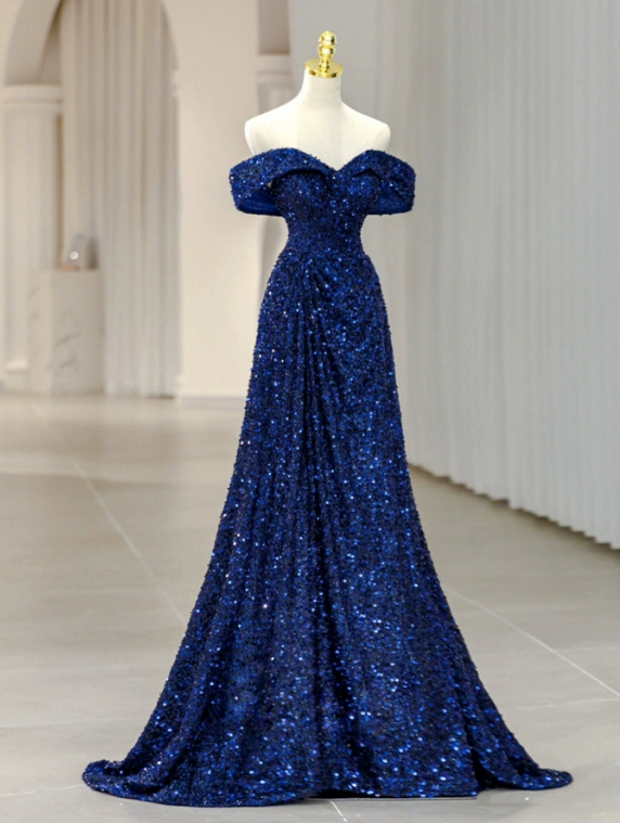 Prom Dresses,one Shoulder Evening Dresses,high-end Light Luxury Blue Adult Dresses,elegant Evening Formal Dresses