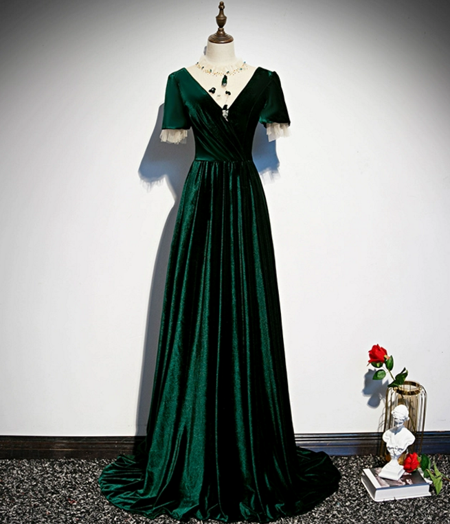 Prom Dresses,dark Green Velvet Evening Dresses, Celebrity Party Dresses, Party Dresses, High-end Bar Mitzvah Dresses