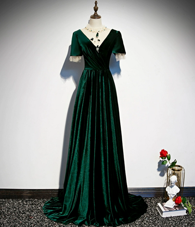 open lace back dress Dark Green Velvet One Shoulder Dress main image 1