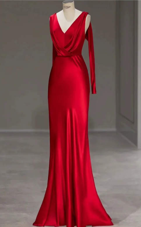 Prom Dresses,red Satin Fishtail Evening Dresses, Host Performance Dresses, Party Dresses, Party Dresses
