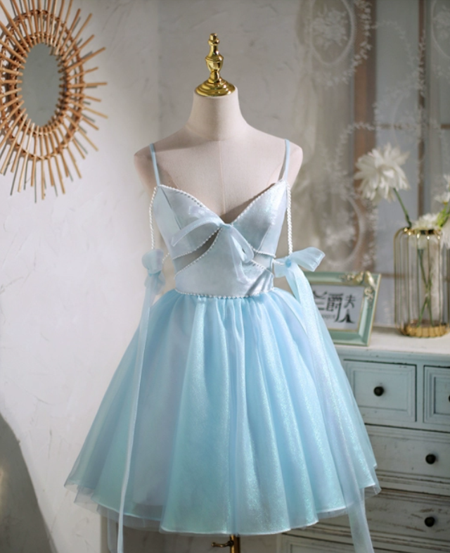 Homecoming Dresses,sky Blue Disney Halter Mini Dress, Bow Princess Dress, Birthday Dress