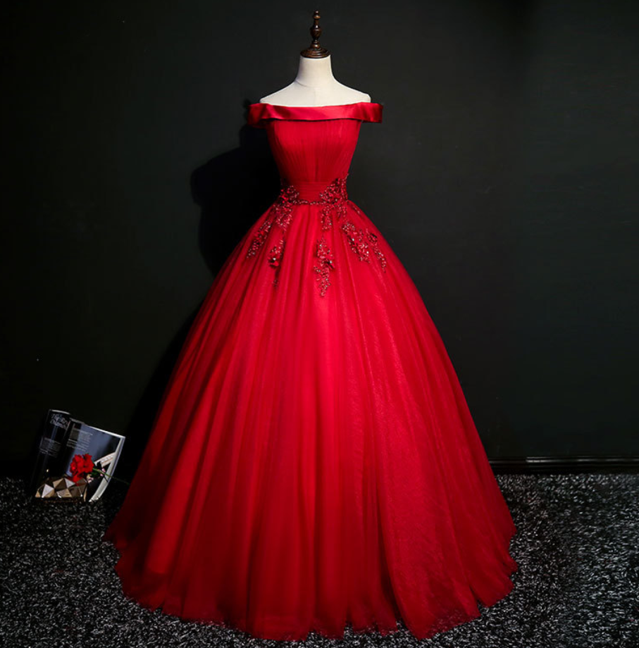 Prom Dresses,strapless Prom Dresses, Red Evening Dresses, Tulle Prom Dresses, Red Gown Dresses For Newcomers