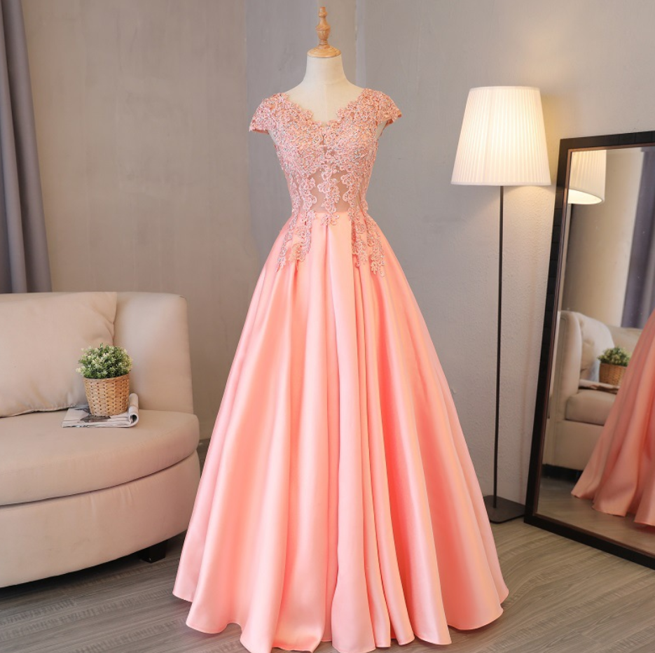 Prom Dresses,, V-neck Evening Dresses, Pink Bridesmaid Dresses, Party Dresses, Bar Mitzvah Dresses, Host Long Dresses