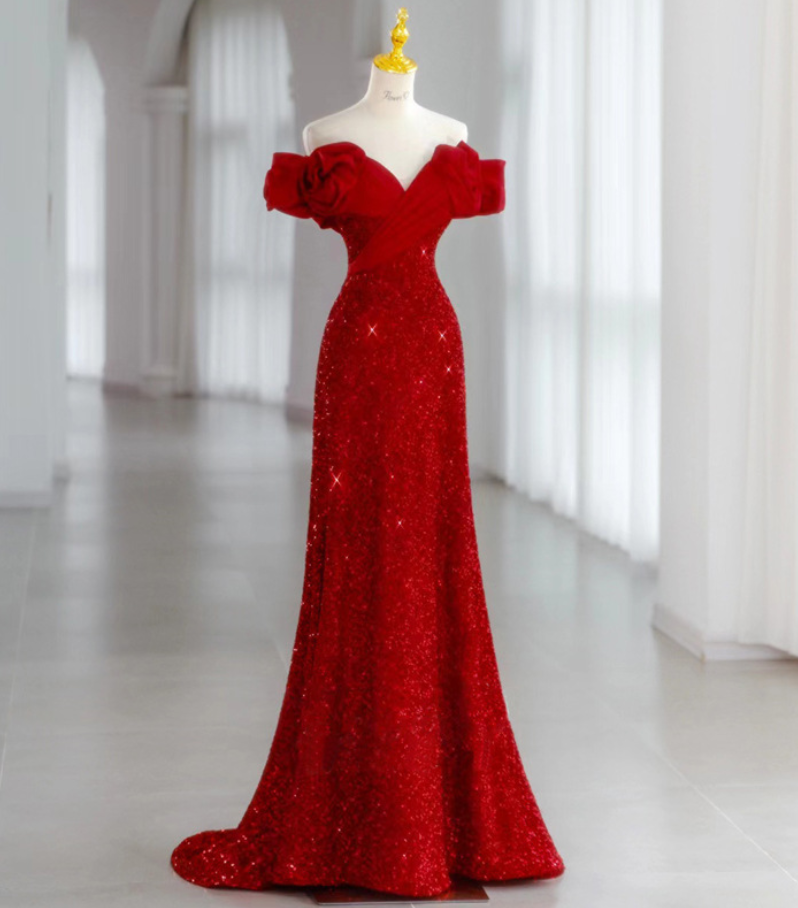 Prom Dresses, Off Shoulder Prom Dress,red Evening Dress,charming Bodycon Dress