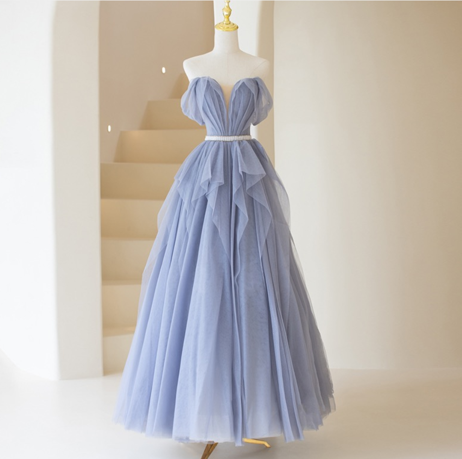 Prom Dresses, Off Shoulder Evening Dress ,blue Prom Dress,fairy Party Dress