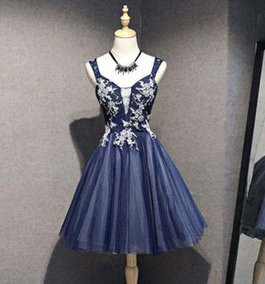 Homecoming Dresses,navy Blue Charming Knee Length Bridesmaid Dress