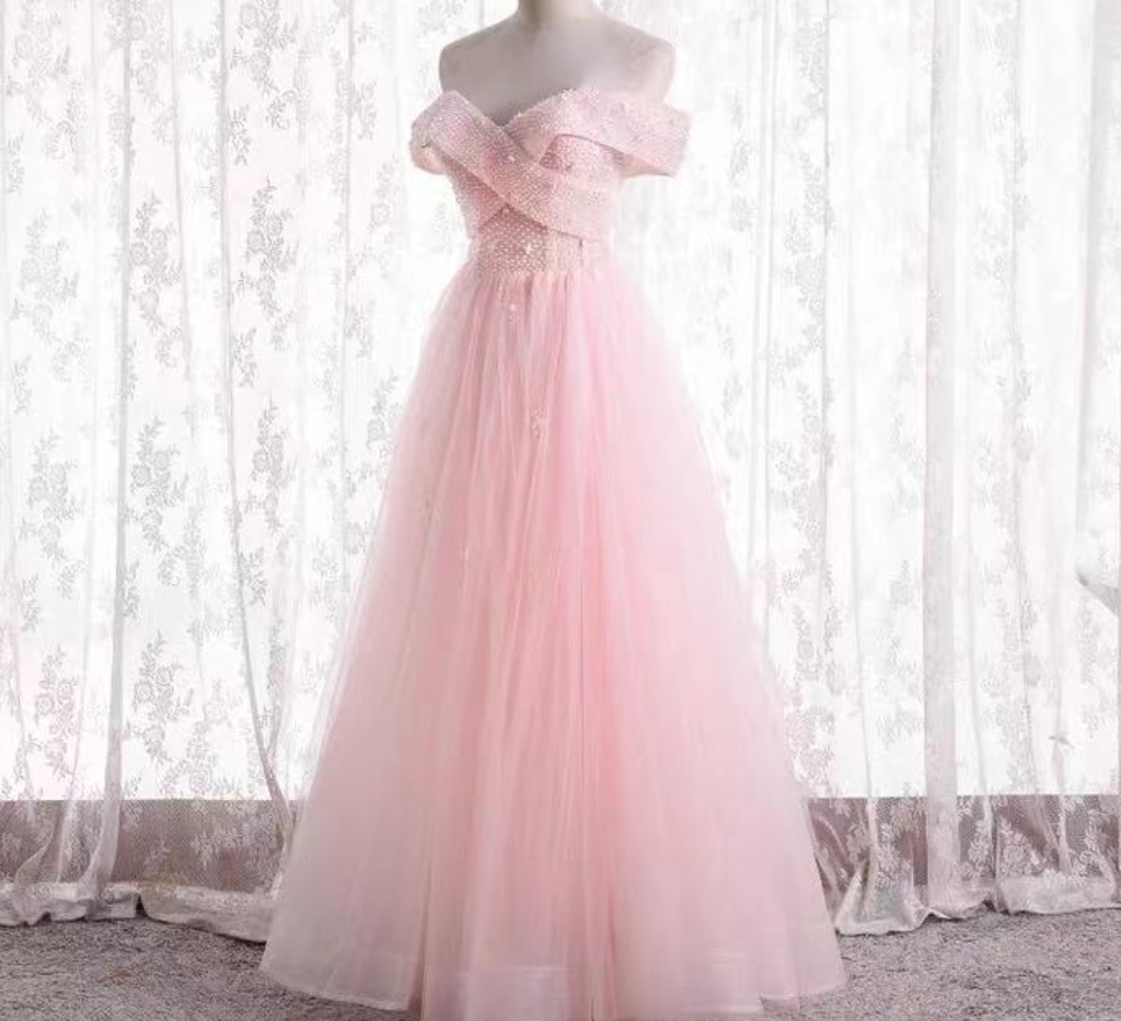 Prom Dresses, Off-the-shoulder Evening Dress, Fairy Pink Dress