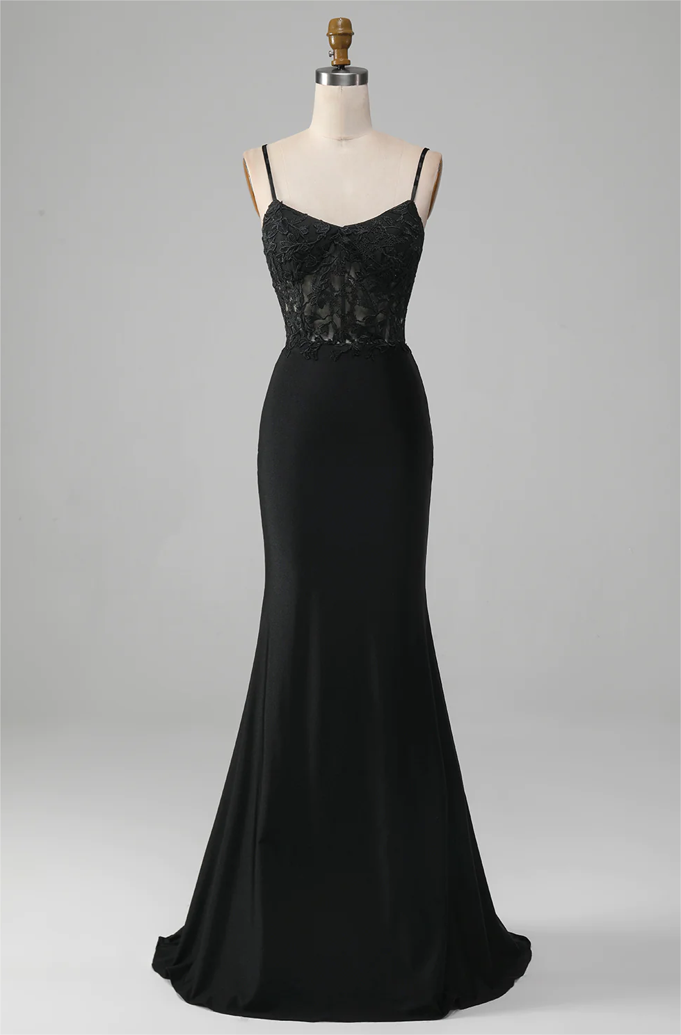Prom Dresses, Black Mermaid Spaghetti Straps Corset Prom Dress With Appliques