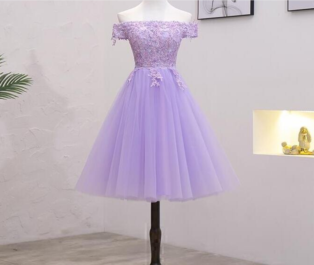 Homecoming Dresses,off Shoulder Purple Tulle Lace Short Homecoming Dress A Line Short Cocktail Party Gowns