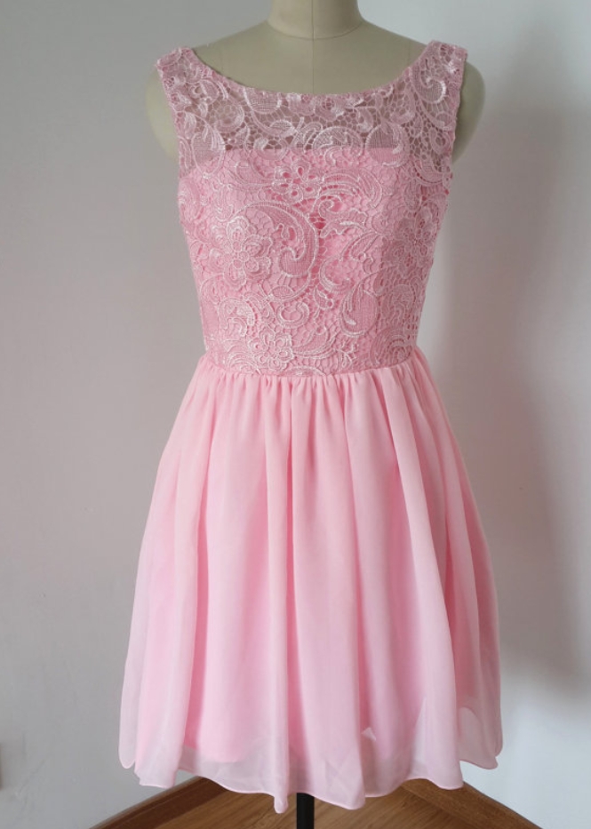 Homecoming Dresses,charming Prom Dress,pink Chiffon Prom Dress,short Prom Dress With Lace