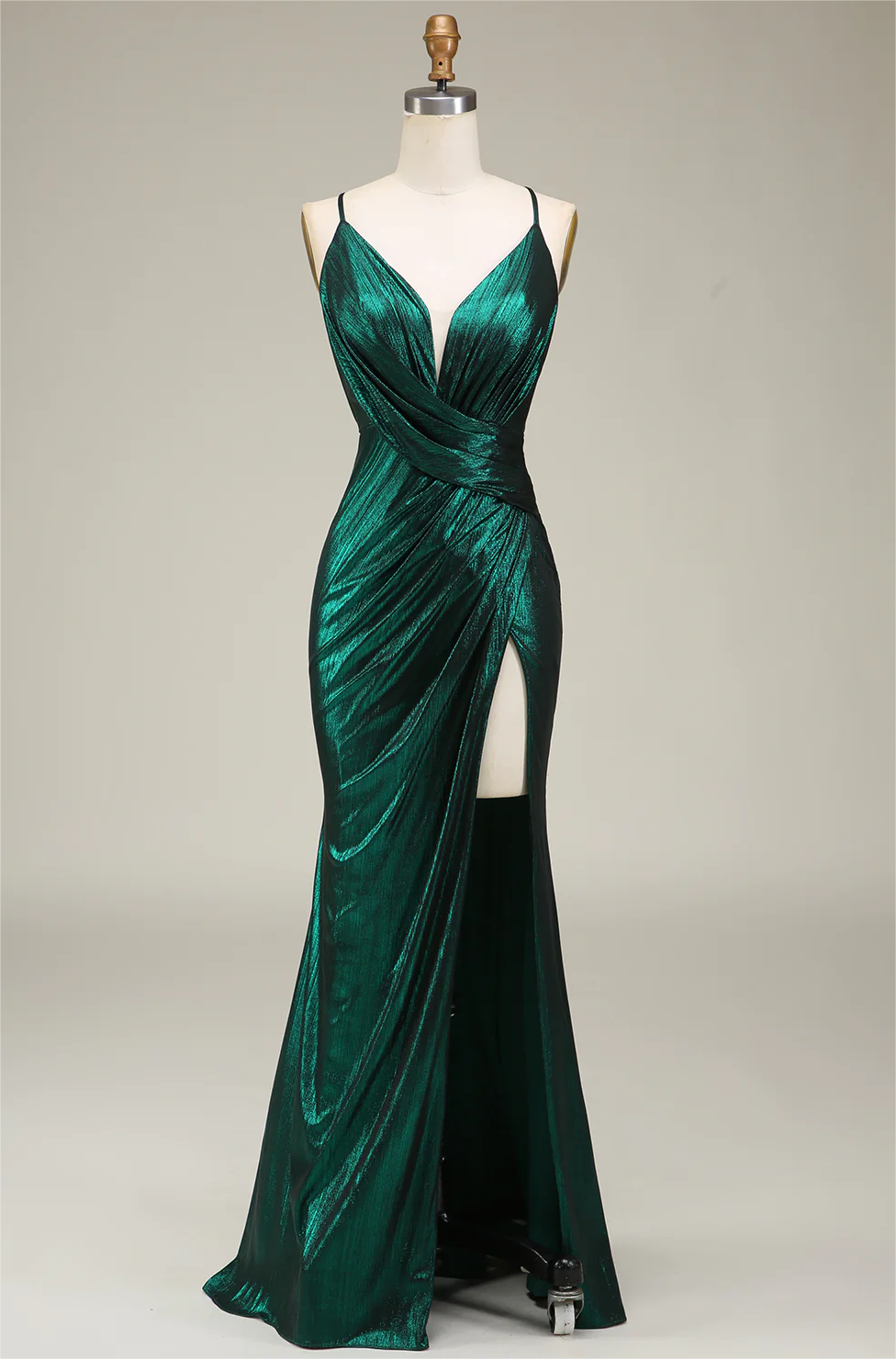 Prom Dresses, Mermaid Spaghetti Straps Dark Green Long Prom Dress With Open Back