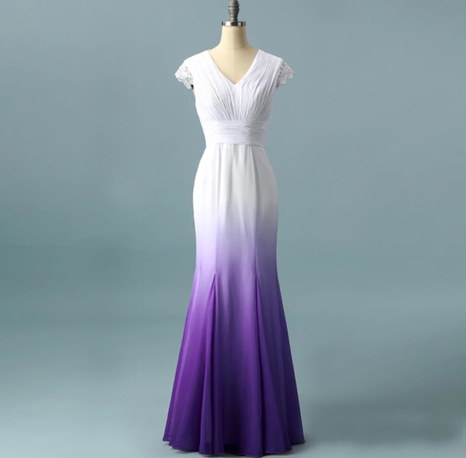 Prom Dresses,white Purple Mixed Color Wedding Dress Lace Applique Style Party Dresses