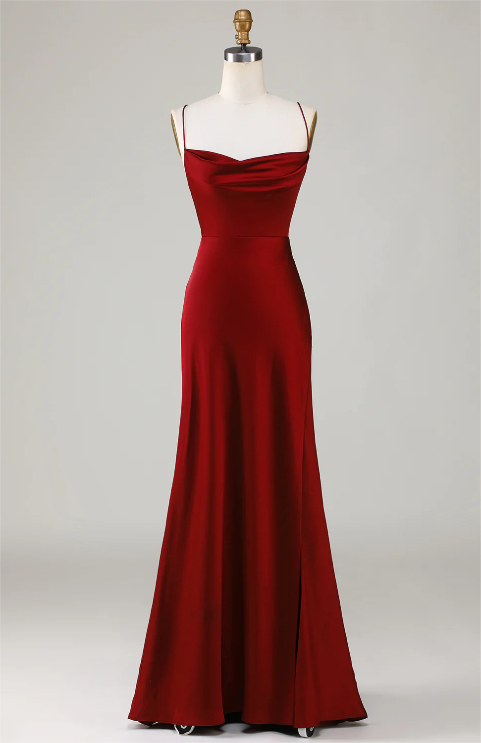 Prom Dresses, Lace-up Back Burgundy Long Bridesmaid Dress With Slit