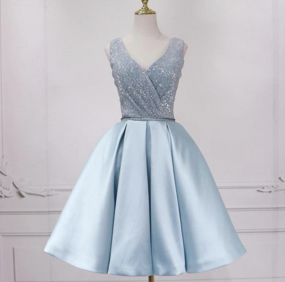 Homecoming Dresses,cute Homecoming Dresses, Short Blue Sleeveless Party Dresses