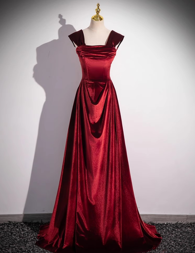 Prom Dresses,french Red Long Velvet Evening Gowns