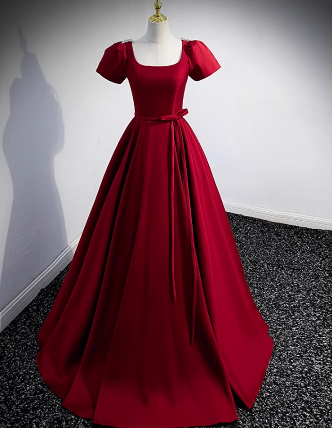 Prom Dresses,high End Bar Mitzvah Dresses High Waist Red Satin Long Gowns