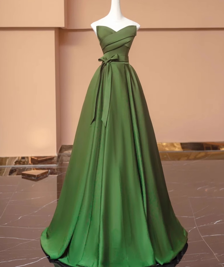 Prom Dresses, French Vintage Green Satin Strapless Party Dresses