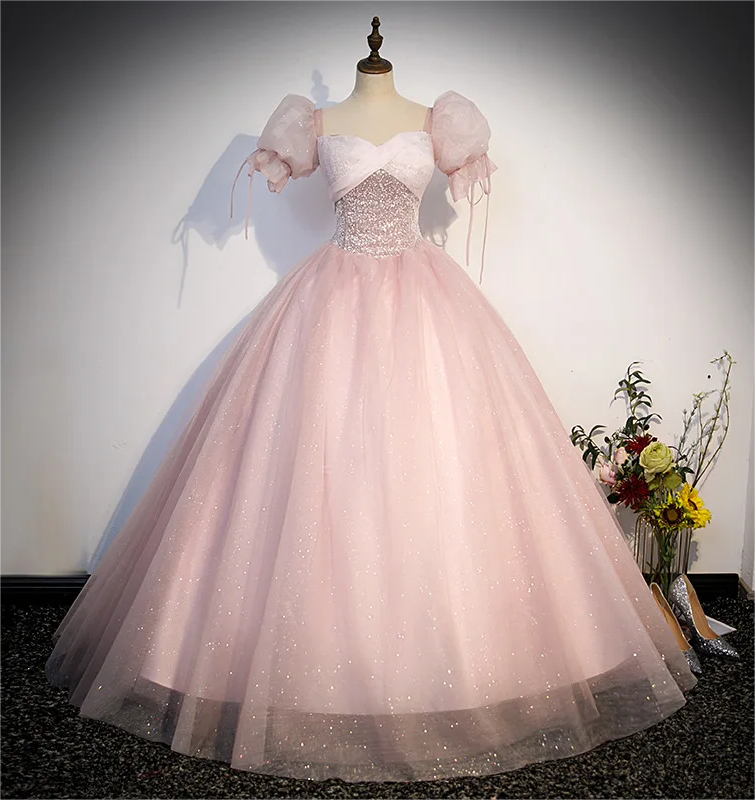 strapless open back dress Sparkly Prom Dresses,Tulle Long Prom Dress,Princess Prom Dress,Formal Evening Dress,PD00275, US16W / Aqua