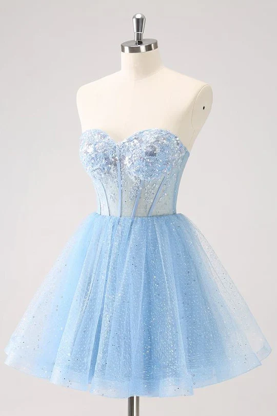 A Line Sequins Sweetheart Corset Short Cocktail Homecoming Dress