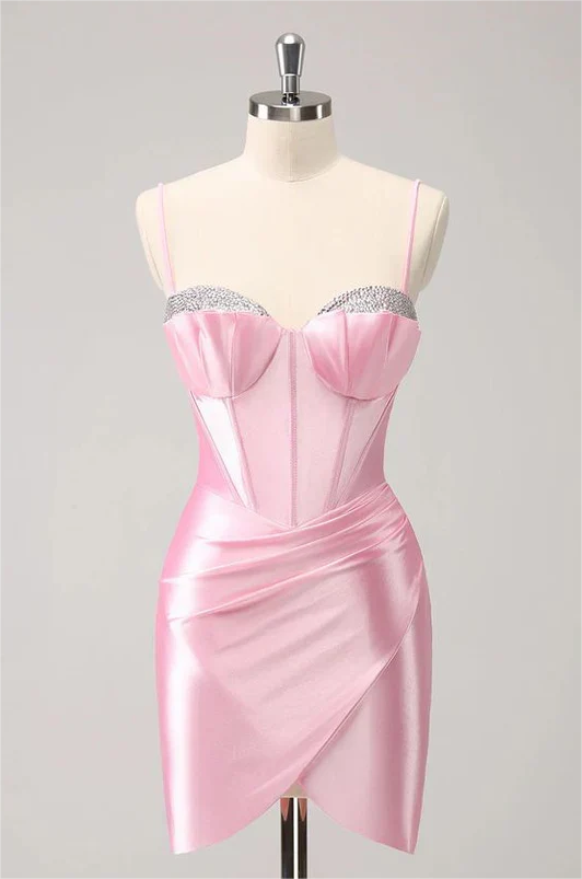 Sparkly Spaghetti Straps Tight Homecoming Dress With Beading
