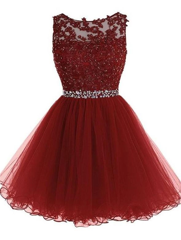 short maroon dresses for prom A line Scoop Burgundy Homecoming Cheap Dress #MHL06  SELINADRESS total 126 colors are available Graduation Gown Maroon Short Homecoming