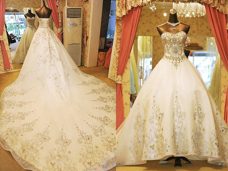 Floor-Length Wedding Dress Luxury Wedding Dress Princess Wedding Dress Sequin Wedding Dress Beaded Sweetheart Wedding Dress Ball Gown