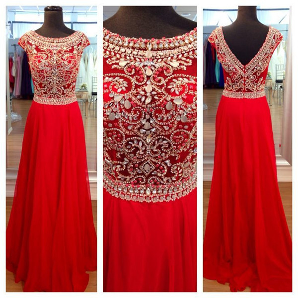 Red Prom Dresse Long Prom Dresses, Chiffon Prom Dresses, Beade Prom Dresses Cap Sleeve Prom Dresses Prom Gowns