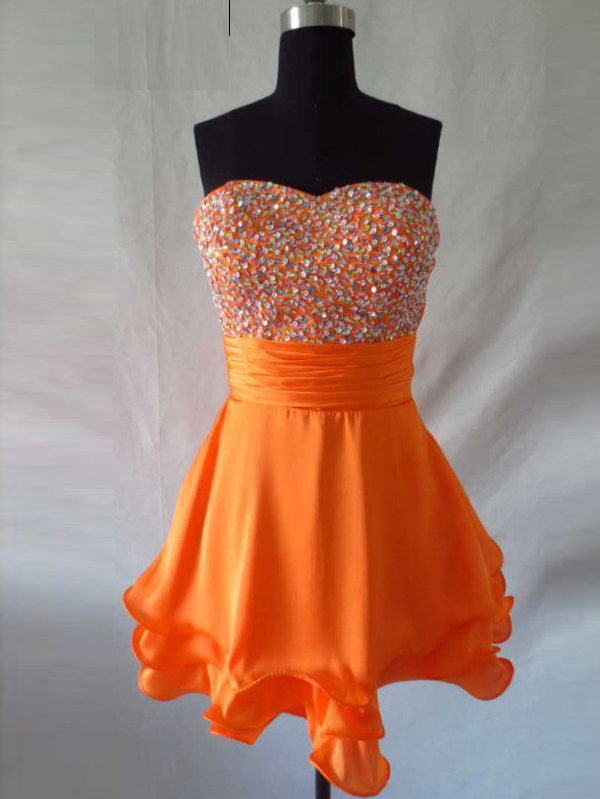Orange Chiffon Homecoming Dresses,cute Cocktail Dresses,simple Graduation Dresses For Teens