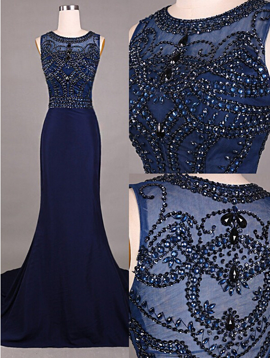 Navy Blue Prom Dresses,elegant Evening Dresses,long Formal Gowns,beaded Party Dresses,chiffon Pageant Formal Dress