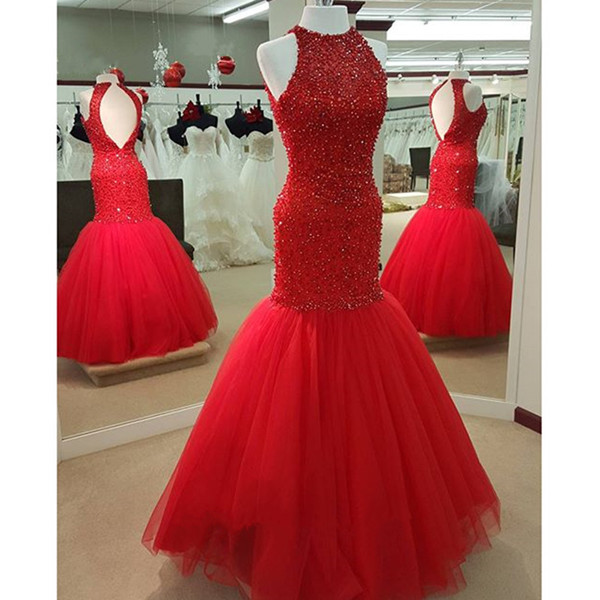 red glitter mermaid prom dress
