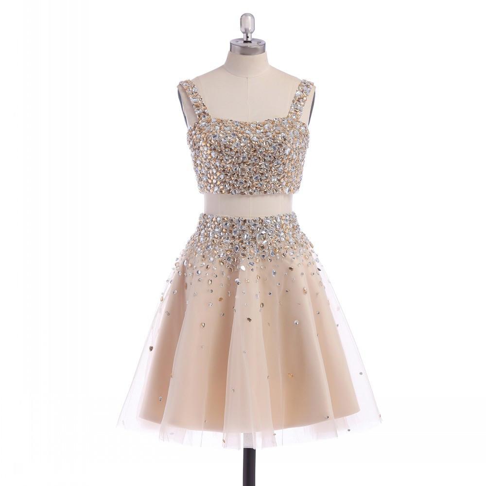 2 Piece Homecoming Dress,short Homecoming Dresses,tulle Homecoming Gown,champagne Homecoming Dress,beautiful Prom Gown,2 Piece Cocktail Dress