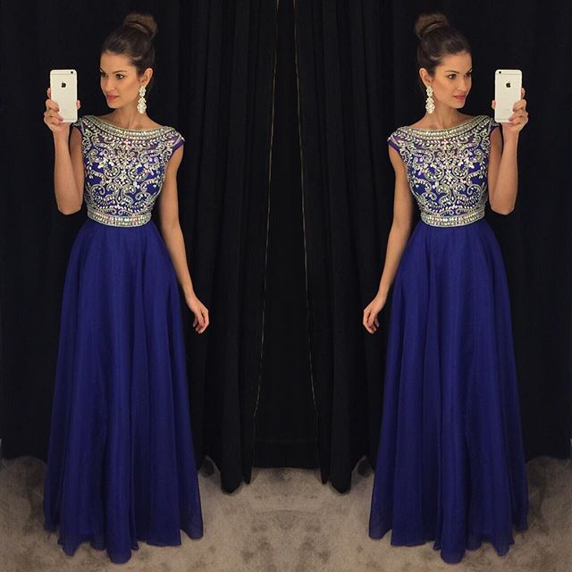 royal blue with silver gown