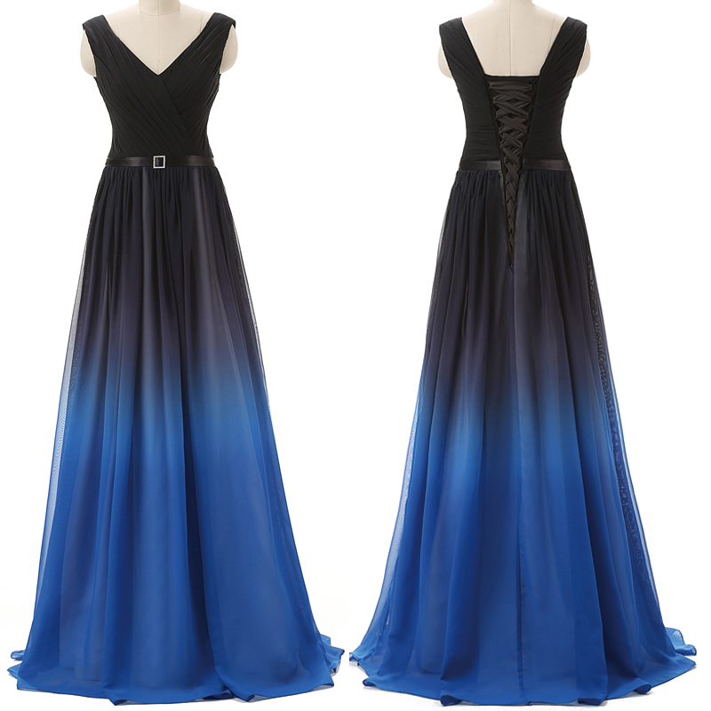 Prom Dresses,evening Dress,lovely Black And Blue Handmade Gradient Prom Dresses, Prom Dresses, Long Prom Dresses