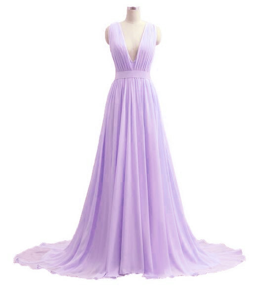 Prom Dresses,evening Dress,beautiful V-neckline Chiffon Lavender Long Prom Dress, Custom Lavender Party Dresses, Long Prom Dresses