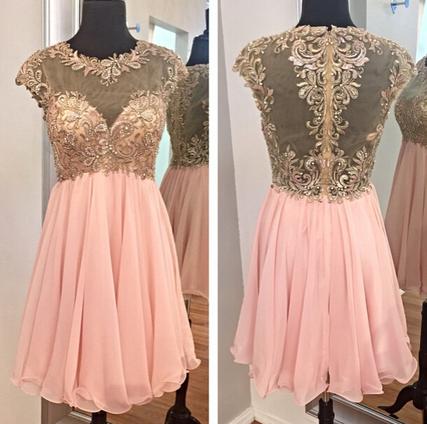 Prom Dresses,evening Dress,pink Chiffon Short Homecoming Dresses ,beaded Party Dresses, Appliques Cocktail Dresses Sexy Graduation Dresses For