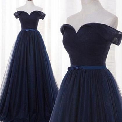 Prom Dresses,evening Dress,navy Blue Prom Dress,pretty Prom Dresses,tulle Bridesmaid Gown,simple Bridesmaid Dress,off The Shoulder Evening