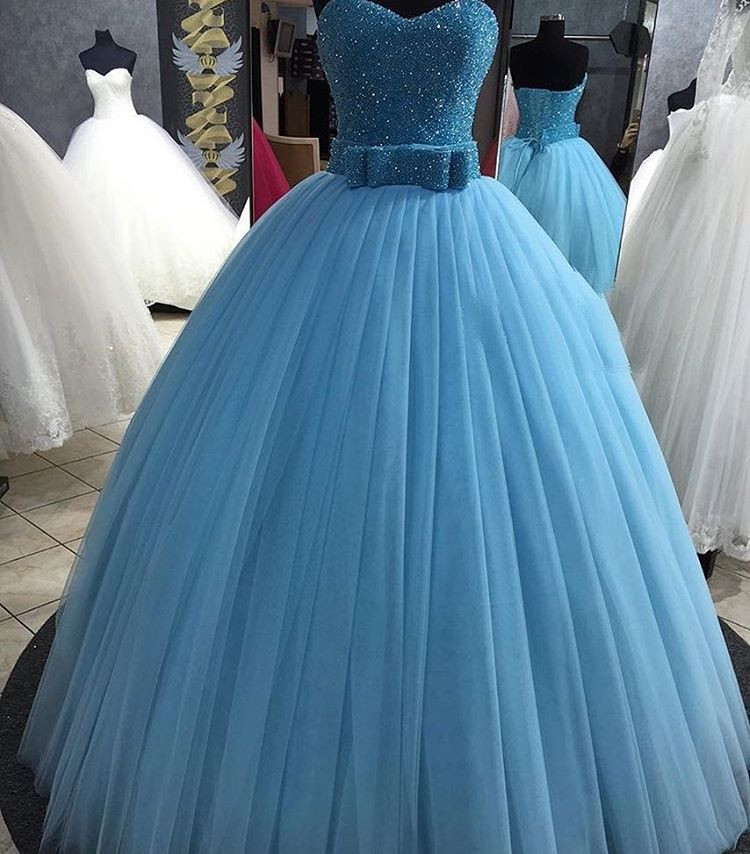 Prom Dresses,evening Dress, Prom Dress,modest Prom Dress,sparkly Sequin Beaded Sweetheart Bow Sashes Tulle Ball Gown Quinceanera Dresses